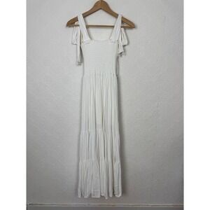 Capittana White Smocked Tiered Maxi Dress XS/S Revolve Boho Tie Shoulder Boho